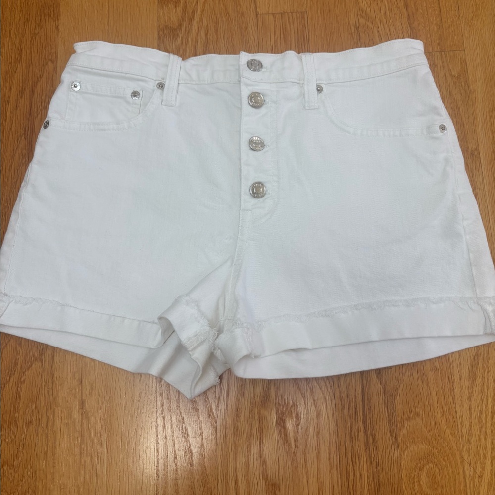 J. Crew Denim White High-Rise Button Fly Shorts size 29 raw hem